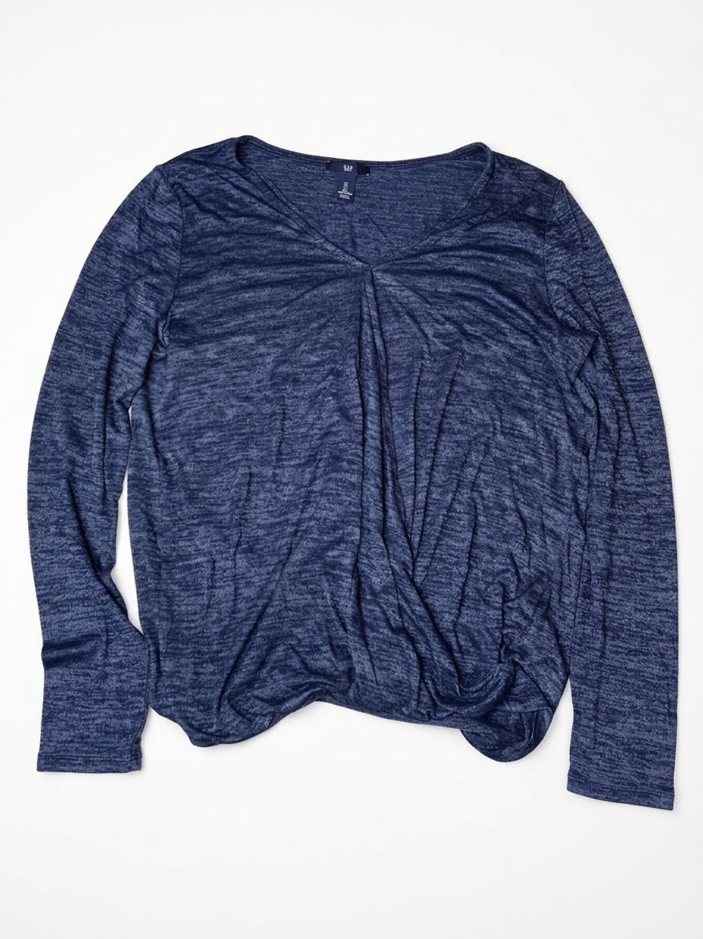 Gap Heathered Navy Blue Faux Wrap Front V-Neck Long Sleeve Top Size Large